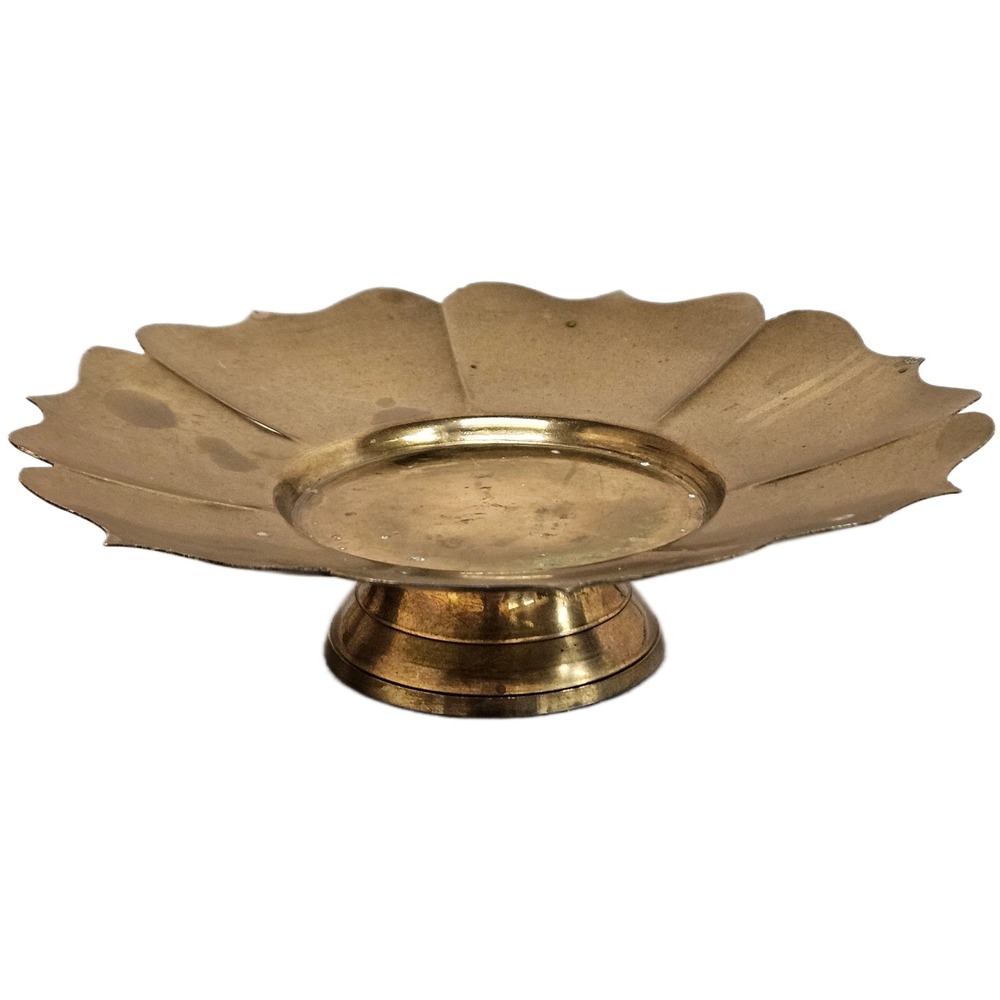 Vintage Brass Lotus Flower Pedestal Decorative Tray Candle Holder‎ Made In India